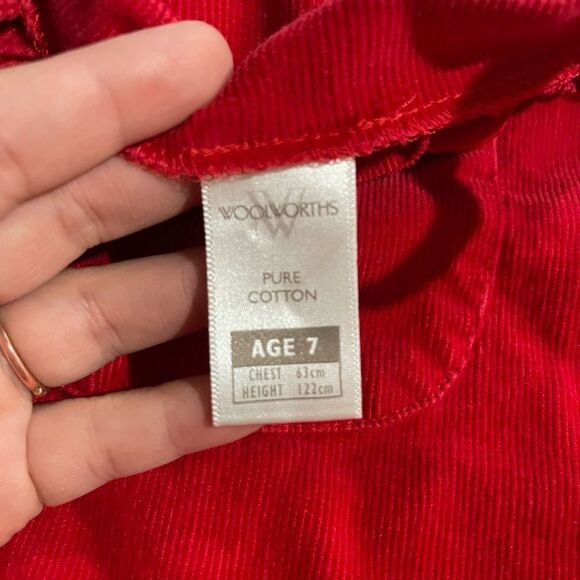 Woolworth's Red Corduroy Jumper Dress w/ Appliqu Dog & Paw Prints‎ - Size 7 - Picture 5 of 6